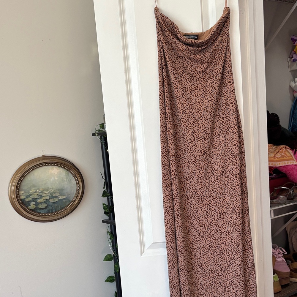 Urban Outfitters Tan Leopard Print Strapless Dress